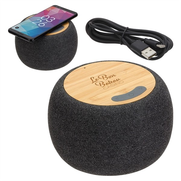 Empire Bamboo Wireless Speaker with 5W Wireless Charger for
